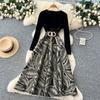 French Style Velour Luxury Dress V Neck Long Sleeve Sashes Splice Jacquard Autumn Women Floral Print  Party Maxi Dress