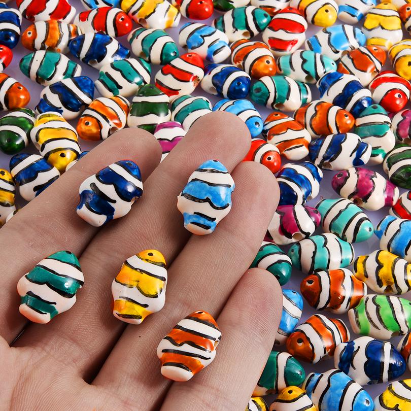 10pcs/Lot Sea Beach Conch Starfish Tropical Fish Bead Charms For Jewelry Making Supplies Ceramics Pendant DIY Bracelets Material