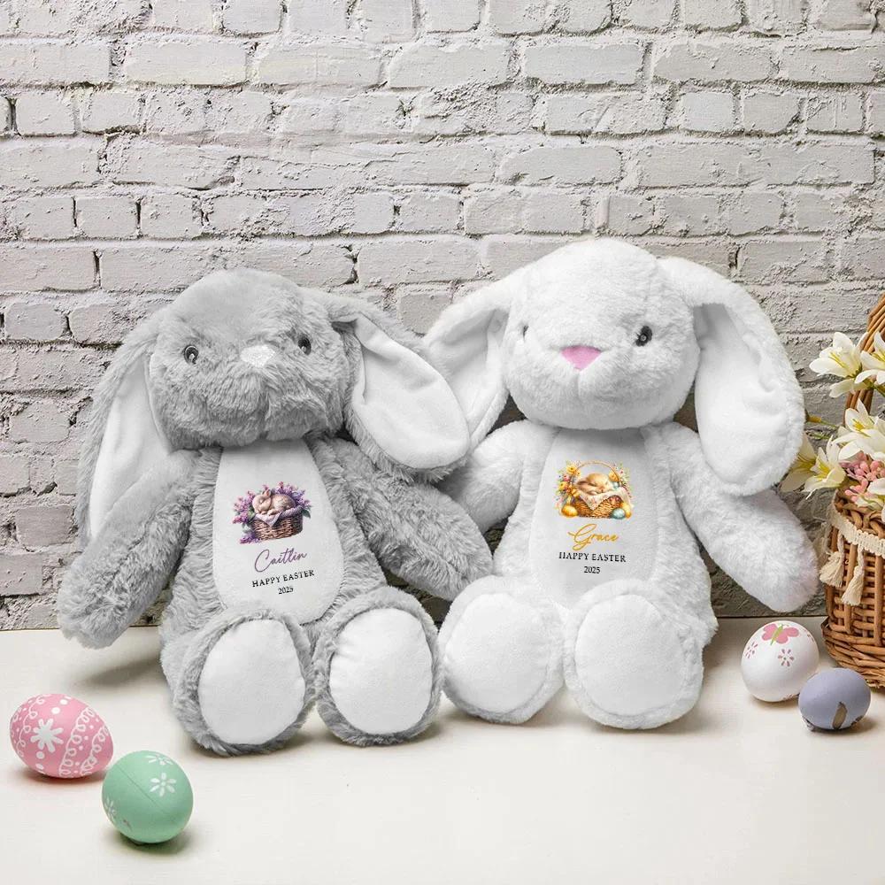 Personalized Easter Bunny Plush Stuffed Animal Toy Custom Name Soft Rabbit Doll Easter Birthday Gift For Baby Kids Room Decor