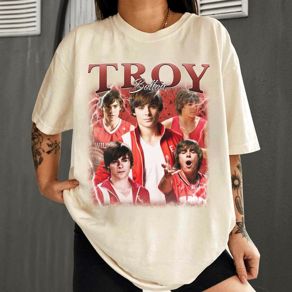 Troy Bolton Aufdruck Damen T-Shirt Frühling Sommer Mode Trend Reine Baumwolle Oberteil Neutral Rundhals Kurzarm T-Shirt