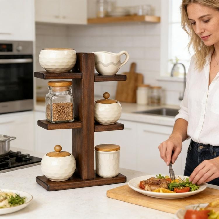 Handicraftsman Wood Seasoning Rack With Sturdy Base And Big Capacity For Various Bottle Sizes