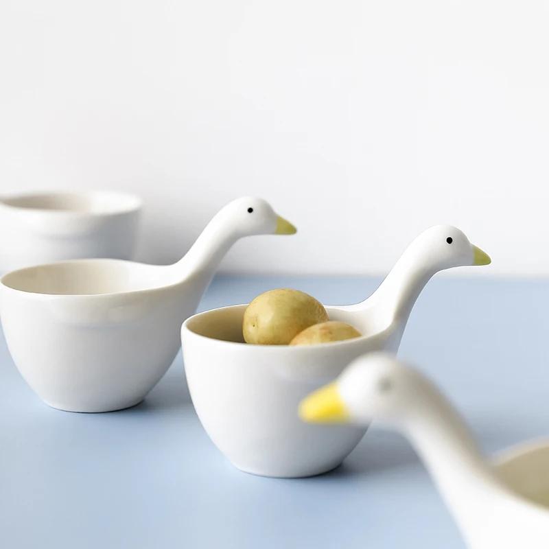 Cute Duck Bowls White Porcelain Cartoon Soy Condiment Dishes Ceramic Snack Seasoning Plates Kitchen Tableware Tomatio Sauce Dish bianco