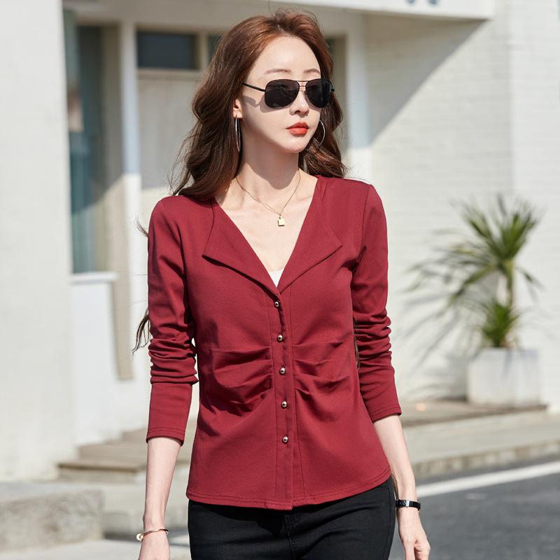 Spring and Autumn Women's Slim Long Sleeve Casual Hundred Bottom T-shirt