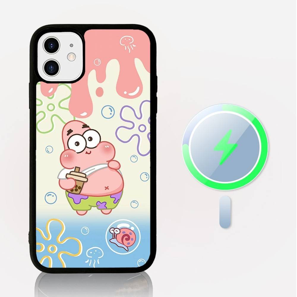 S-Spongebob Fun Cartoon Phone Case Magnetic Case For IPhone 16 14 13 12 11 15 Pro Max Plus For Magsafe Wireless Charge Cover