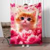 Mignon Chaton Roses Cœurs Papillons Fond Rose Couverture en Flanelle Couverture Douce Confortable pour Chambre d'Enfant Filles Décoration Cadeau