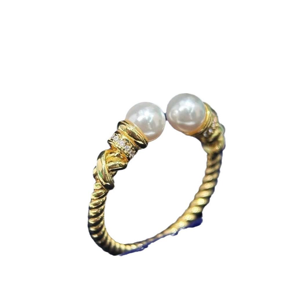 Französischer Retro-Nischendesign-High-End-Leicht-Luxusring Modischer, einfacher Stil Mittlerer antiker Twist-Perlen-Damenring