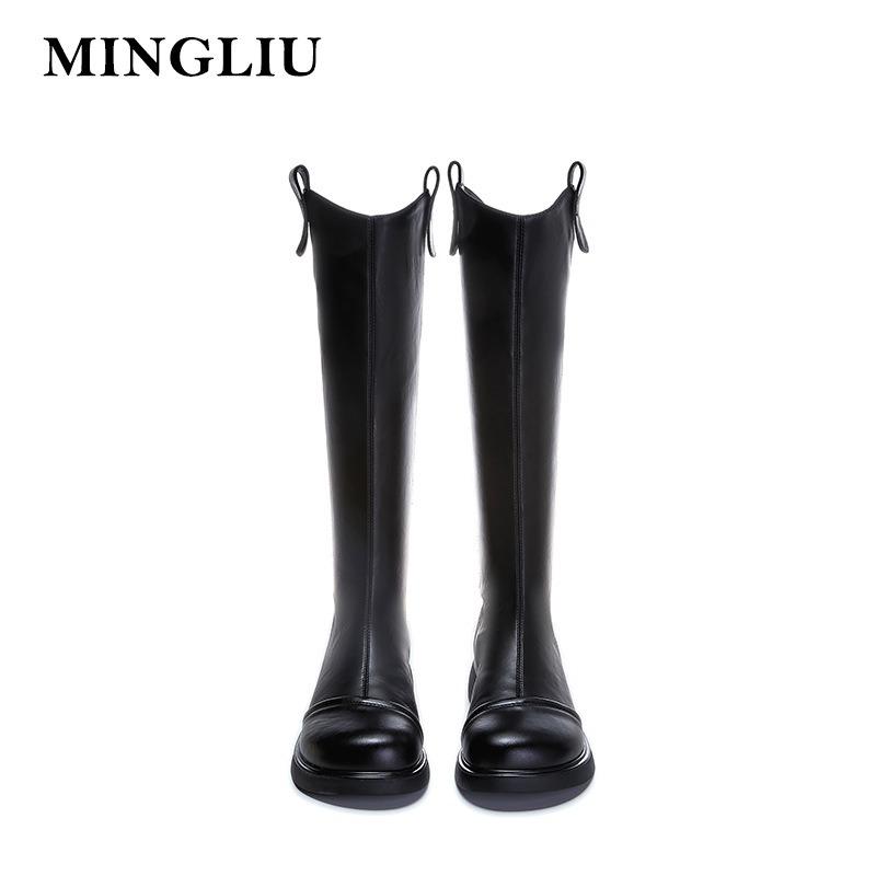 Leather Boots Women's Autumn and Winter New V-mouth But Knee Knight Boots Women's Casual Thin Boots Retro Women's Boots