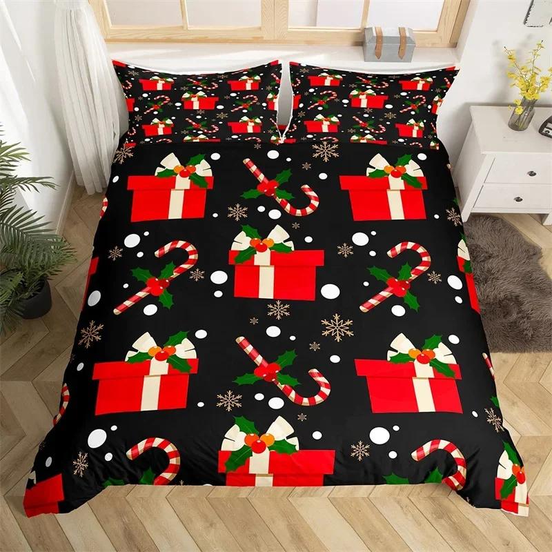 Weihnachts-Bettbezug Cartoon Schneemann Hirsch Rentier Bettwäsche-Set Einzelgröße Mikrofaser Niedlich Lebkuchen Strumpf Bettdeckenbezug