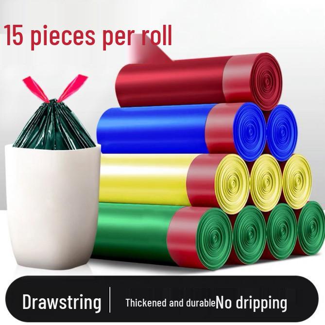 Extra Large Black Drawstring Kitchen Garbage Bags - Thickened, Automatic Closure for Home, Dorm, or Office