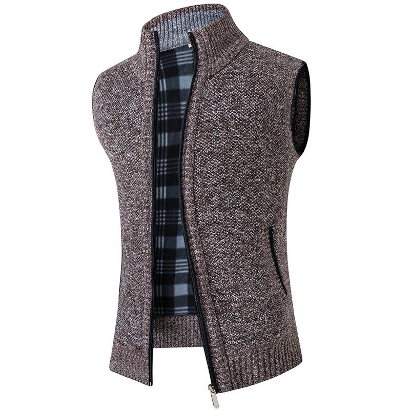 Man Winter Sweater Solid Color Vest Leisure and Comfortable Warm Zippered Stand Up Collar Sleeveless Vest