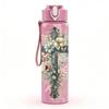 1PC Floral Cross Religious Faith Art Print 750ml Color Plastic Sports Water Bottle Leakproof Flip Straw Lid Suitable for Sports Office Home Use