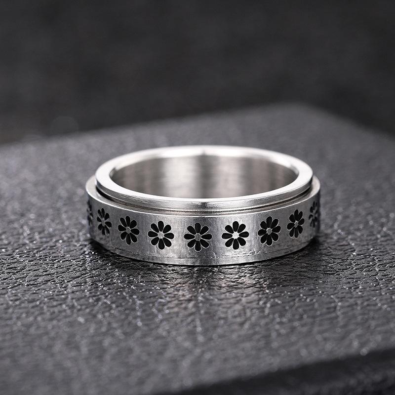 Personalized Niche Ring, Rotatable Unisex Ring, Small Flower Fashion Jewelry