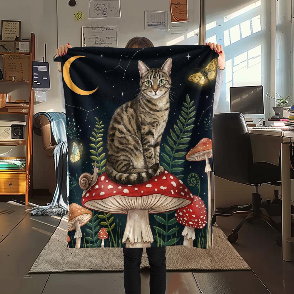 

Mushroom Animal Moon Print Flannel Blanket,High quality Comfortable for All Seasons,Home Decor,Warmth and Comfort,Perfect for Christmas Gifts 80cm x 120cm