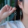 Retro Jade Hoop Earrings with Blue Water Tassels - 925 Sterling Silver Studs