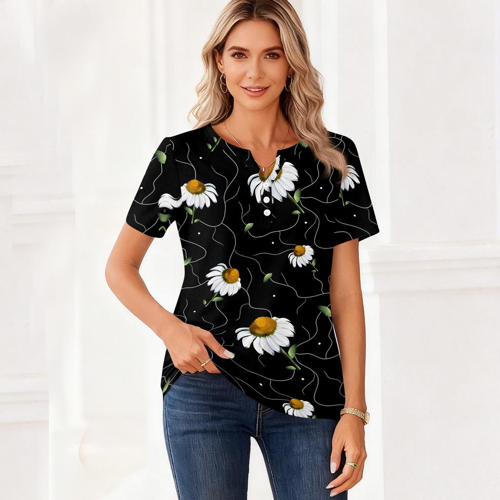 Women's Halloween Printed V-Neck Short Sleeve T-Shirt with Pocket, Loose Fit