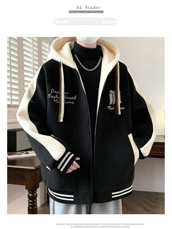 Teen Boys' Trendy Velvet-Style Baseball Jacket Hoodie