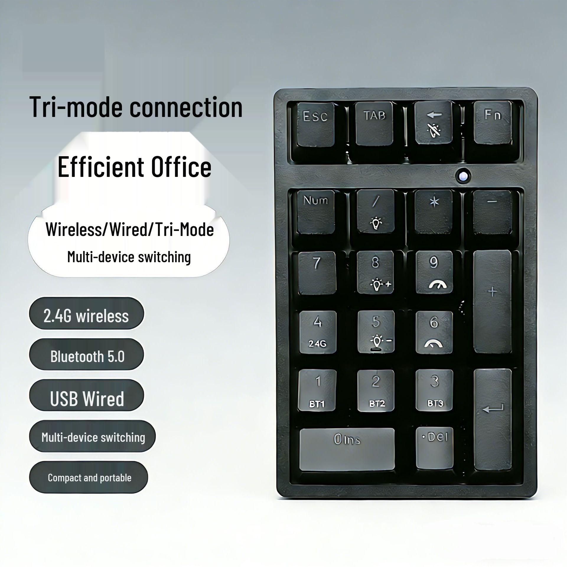 

Bluetooth/Wired Three-Mode Mechanical Keyboard for Accounting & Office Use, Compact & Portable Design чорний