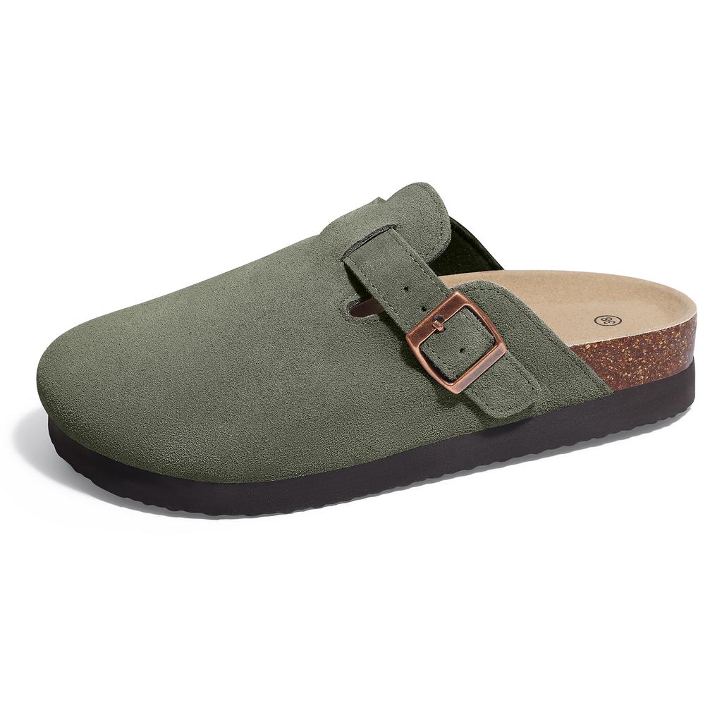 Fashion Smile Pop Men's Suede Shoes With Adjustable Back Strap Leather Mules With Cork Flip-Flop Slippers Insoles Slip-On Potato Shoes