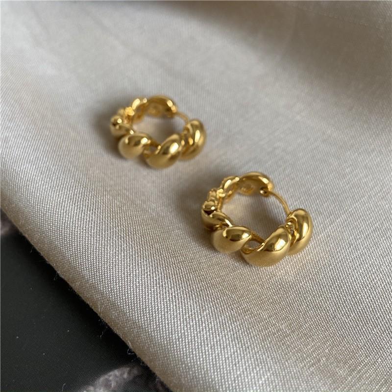 

925 Sterling Silver Vintage Gold Interware Earrings For Women Trendy Earring Jewelry Prevent Allergy Party Accessories Gift