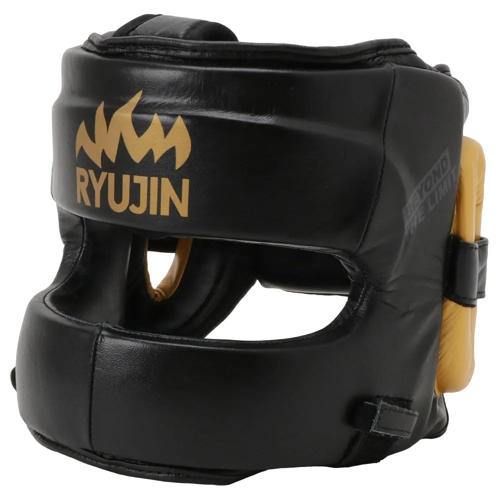 RYUJIN Genuine Leather Full Face Headgear (Velcro Closure) // Boxing Headguard Sparring Headgear (Large/X-Large)