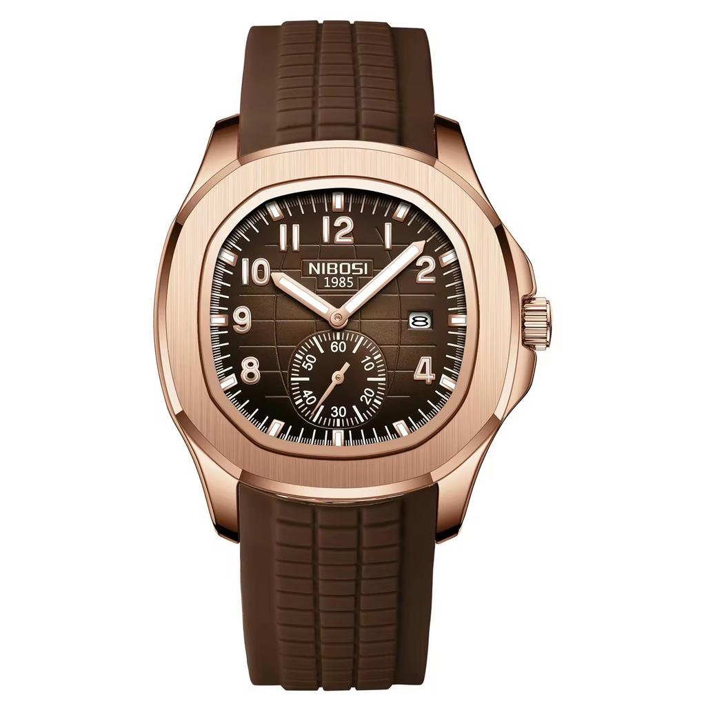 Nibosi 2653 Fashion Mens Trendy Wristwatch Auto Date Chronograph Silicone Stainless Steel Strap Men's Quartz Watch for Men Reloj