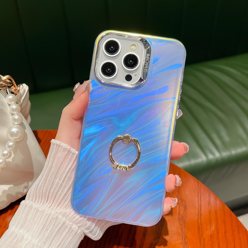 Dla iPhone 15 Pro IMD Elektroplaterowane Etui na Telefon Ring Kickstand Matowe PC+TPU Pokrowiec
