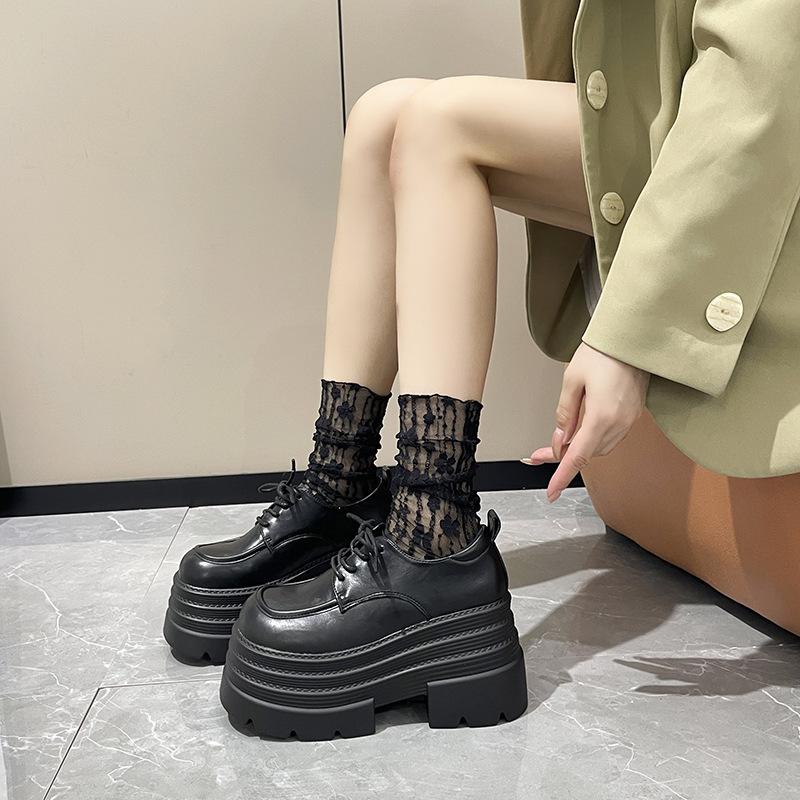 British Style Platform Loafers Women's 2024 Autumn and Winter New Fashion Versatile Lace-up Muffin Platform Loafers