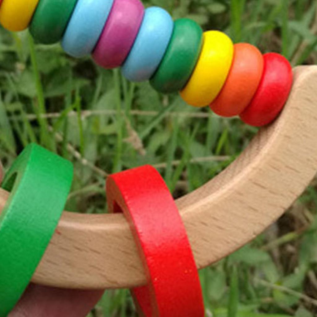 Zornăitoare pentru bebeluși Lemn masiv Colorat Formă drăguță Mâner ușor de prins Jucărie zornăitoare pentru educație timpurie Semi-rotund