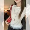 Korean White Polka Dot Lace Splicing Hem Design Short-sleeved T-shirt Women's Summer New Slim-fitting and Thin Top