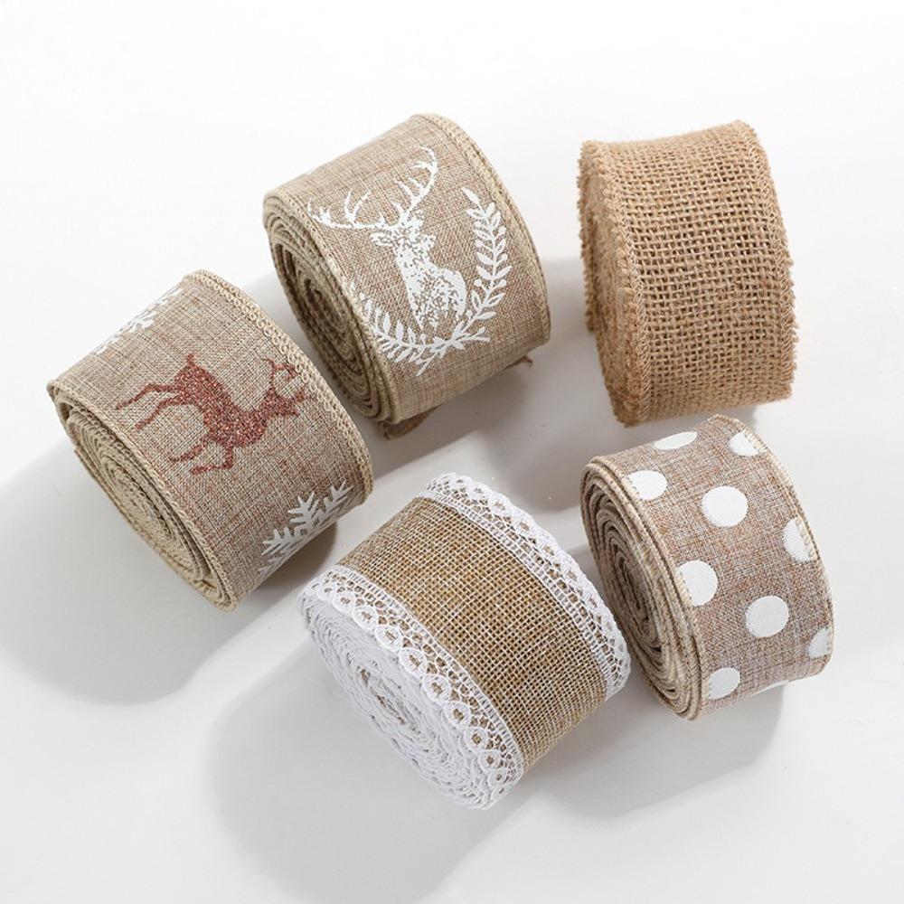 New 2m Christmas Ribbon Xmas Gift DIY Fabric Swirl Ribbon Lmitation Linen Christmas Tree Ribbon Burlap Ribbon