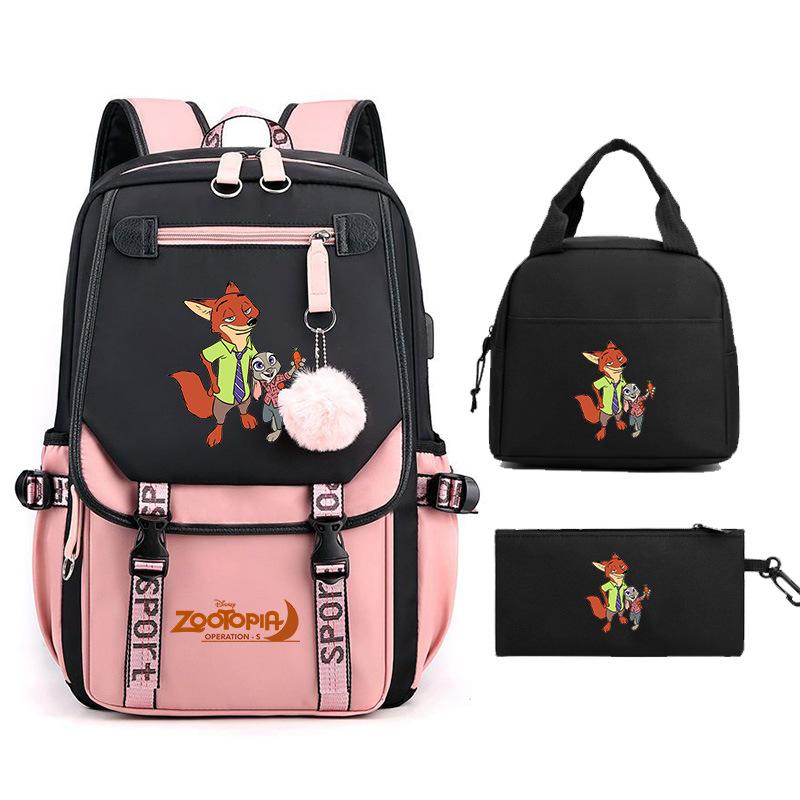 Crazy Animal City Clear And Sweet Printed Student School Bag Women'S Backpack Fashion Women'S Bag Three-Piece Set