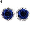 Boucles d'oreilles élégantes en strass, fleur de Rose, Clip d'oreille, bijoux de perçage pour femmes
