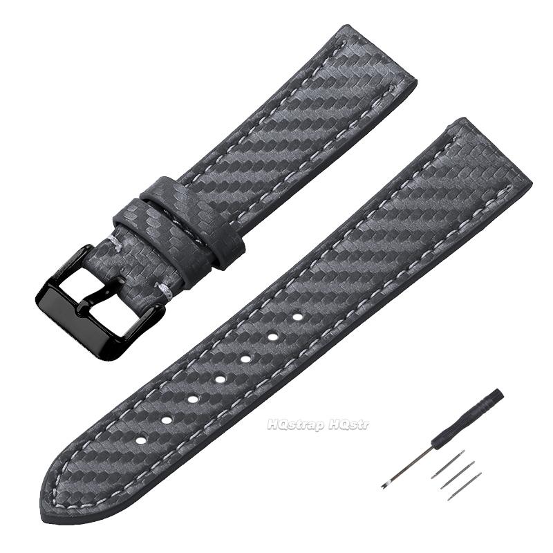 Leather Bracelet Carbonfiber Grain Watchband 18mm 20mm Red Orange Blue Brown Stitching Watch Band 22 24mm Watch Strap for Seiko