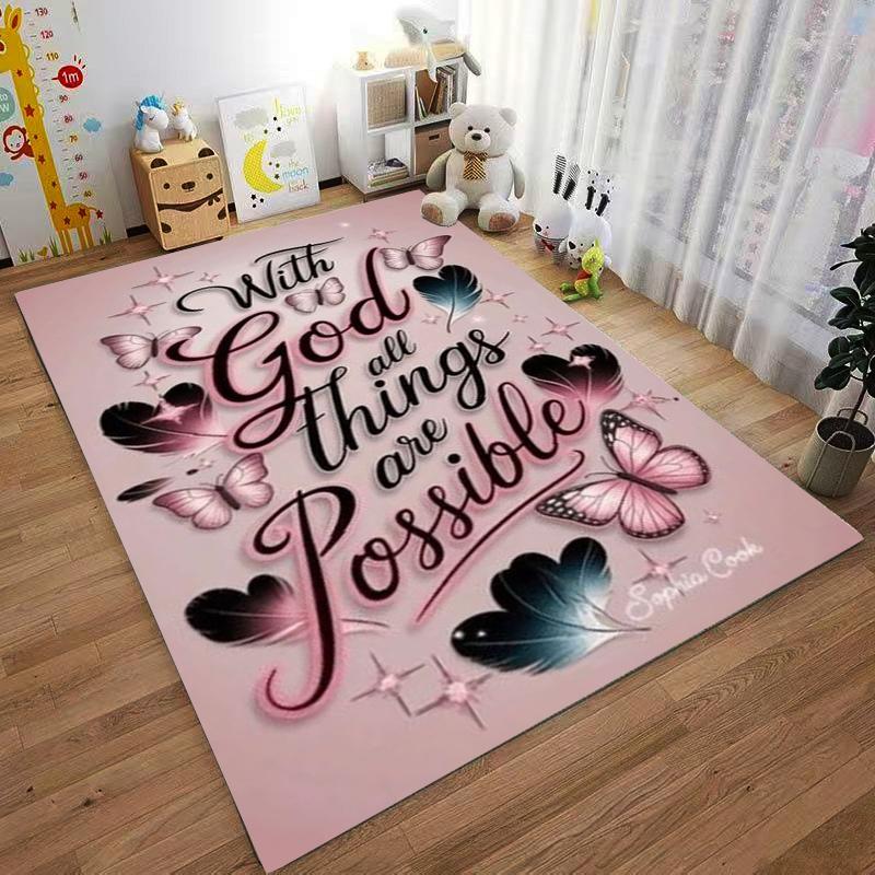 With God All Things Are Possible Non-slip Rug Suitable for Living Room and Bedroom Sofas