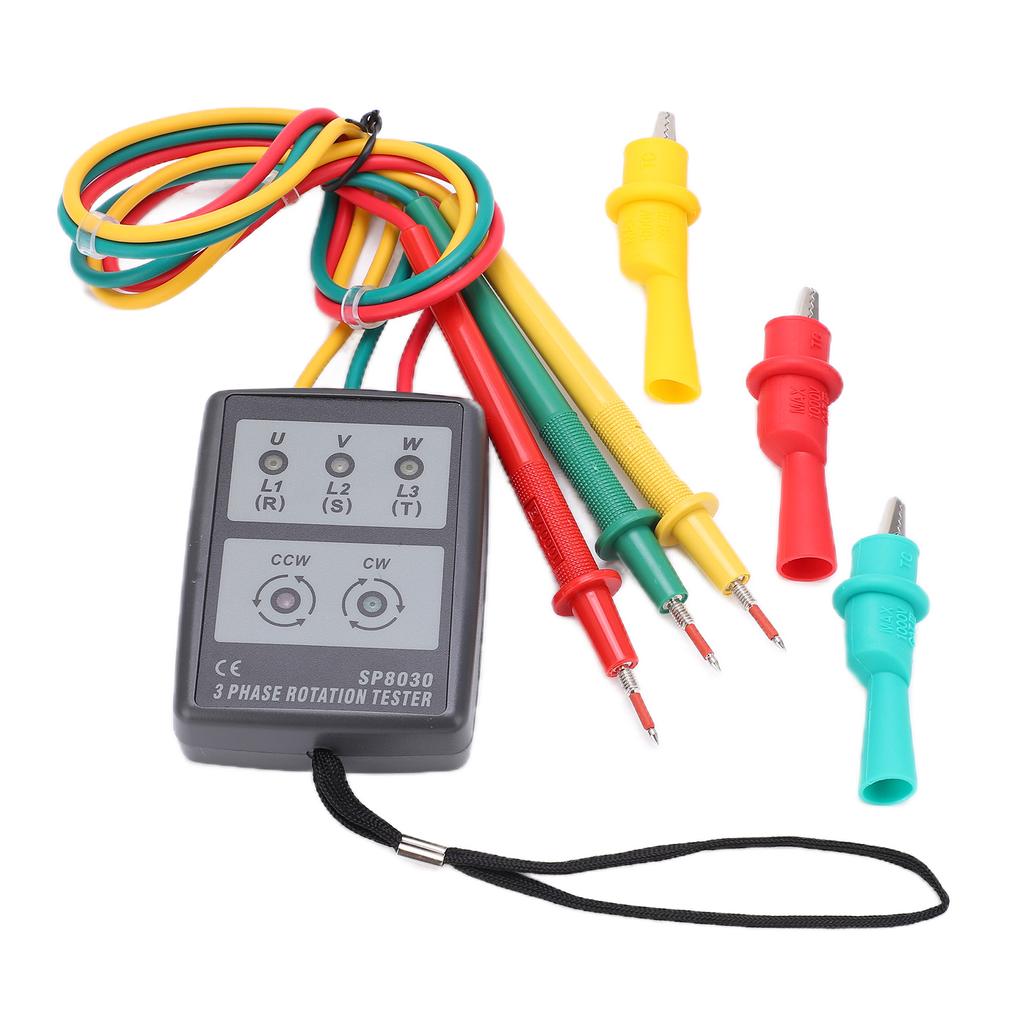 SP8030 3 Phase Sequence Rotation Meter Compact Handheld Battery Free Industrial Phase Rotation Tester