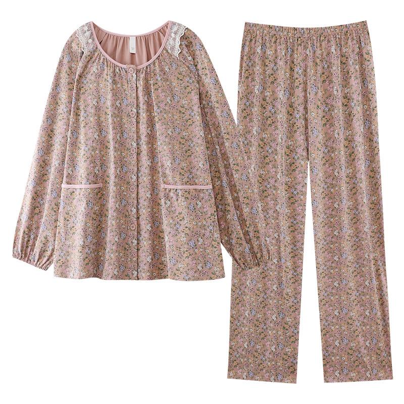 Women's pajamas pure cotton comfortable and simple thin spring and autumn cotton long-sleeved trousers cardigan loungewear can be worn outside set