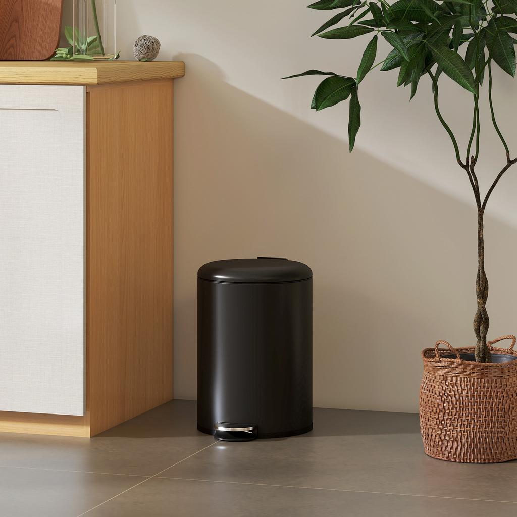 Pedal Kitchen Bin, 20 L, Metal, Soft-Close Lid, Removable Bucket, Black