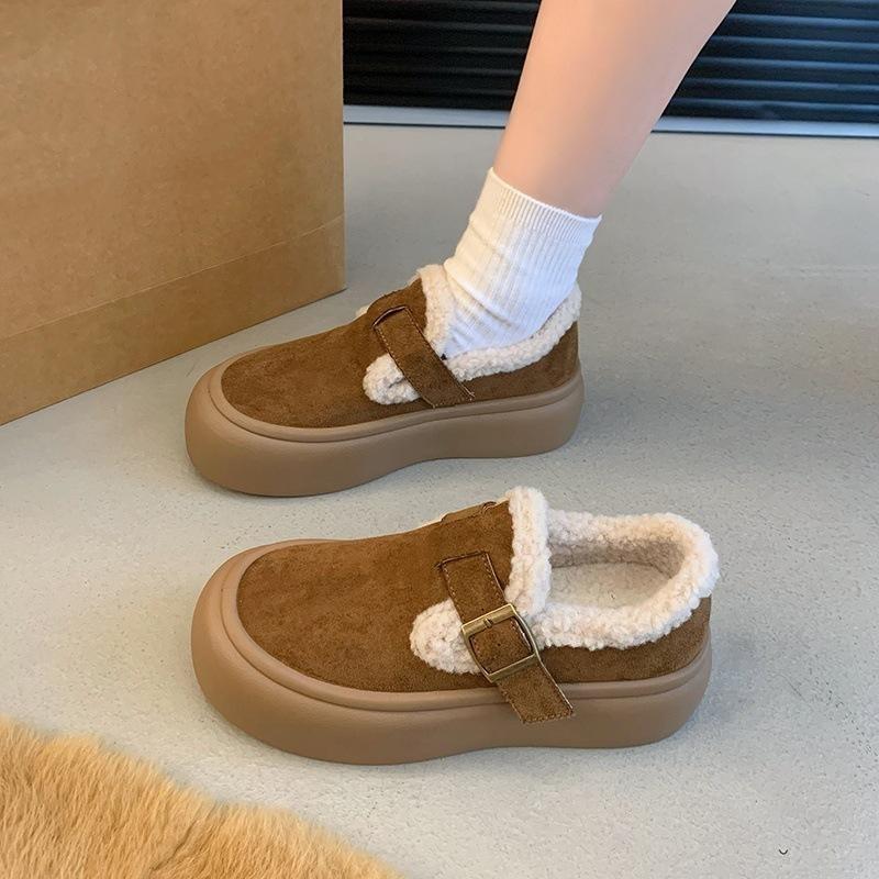 Зимние ботинки на толстой подошве, Женская флисовая теплая обувь, Новая женская обувь, Хлопковая обувь 35