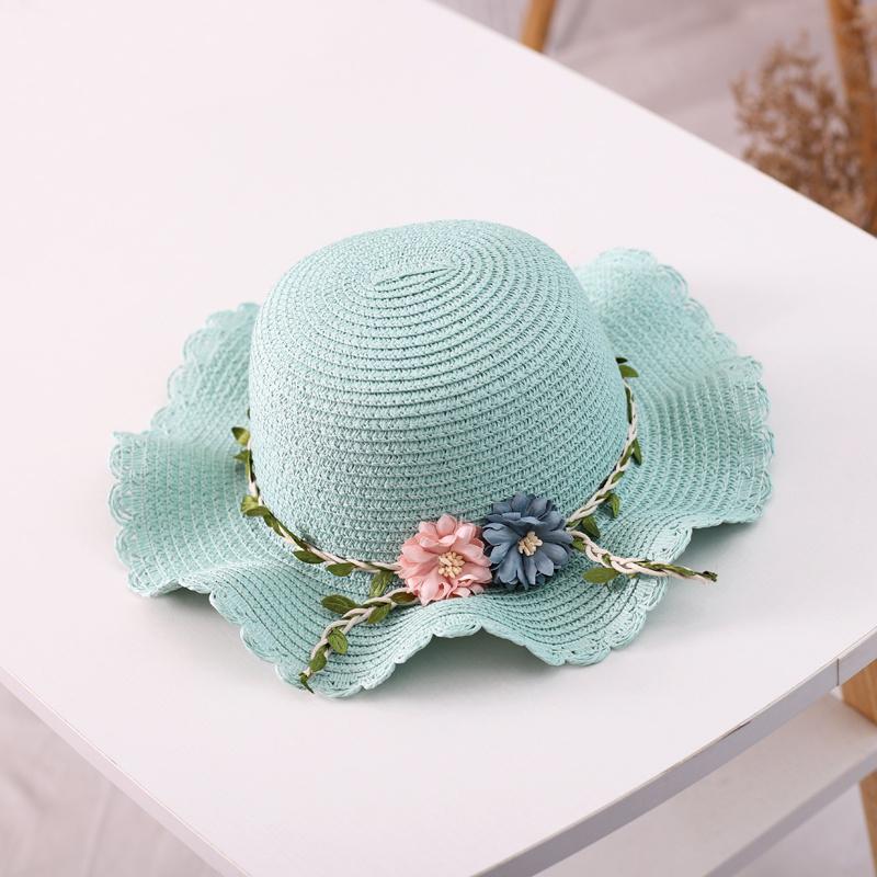 

Детская соломенная шляпа Детская шляпа от солнца Шляпа для девочки Цветочное украшение Панама Пляжные шляпы зелёный