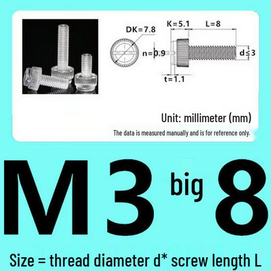 M3-M8 Hand-Tightened Transparent Acrylic Knurled Screw 