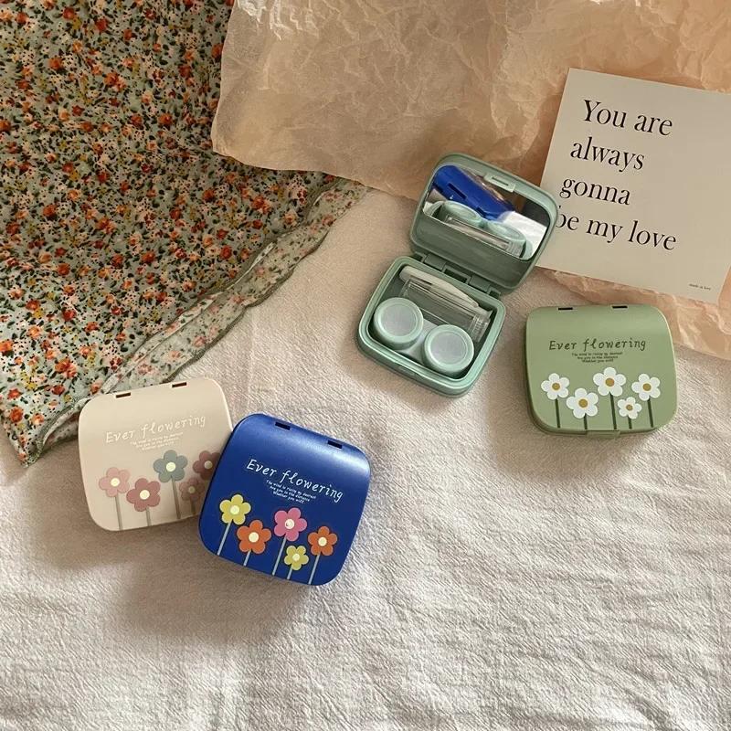 Casetă pentru lentile de contact Beauty Coreeană Culoare Floare Femei Container Portabil pentru Lentile de Contact Cutie Oglindă Portabilă de Călătorie Set cu Pensetă Cutie