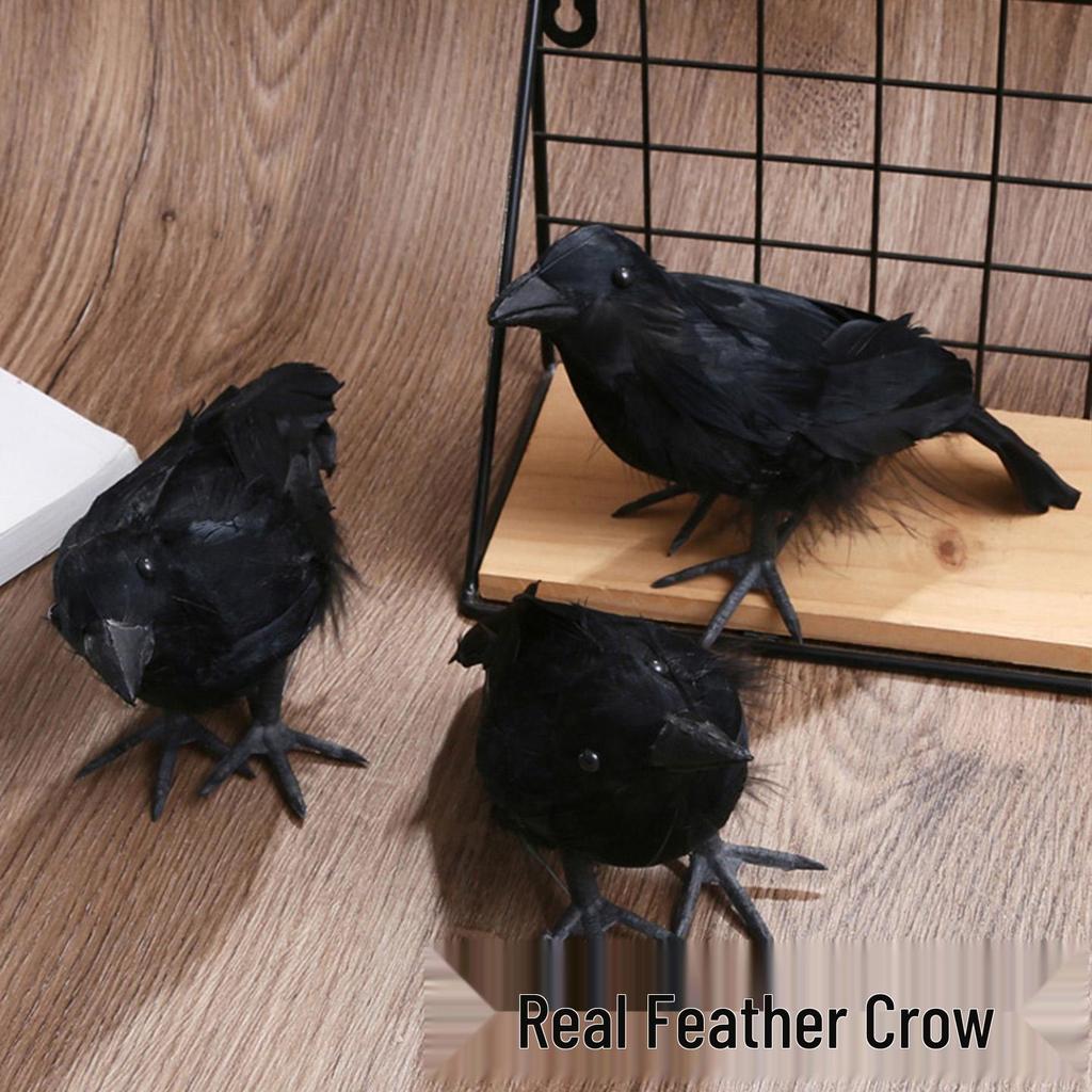 Duża kreskówkowa ozdoba wrona: Prawdziwe Pióra Ptak na Boże Narodzenie, Halloween i do Nordyckiego Wystroju Domu