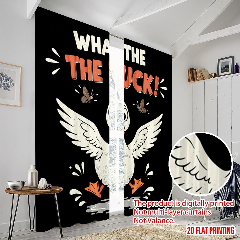 2pcs 2D flat printing Window Curtains What The Duck Funny Polyester Without Electricity Family Party Perfect for Home & Party