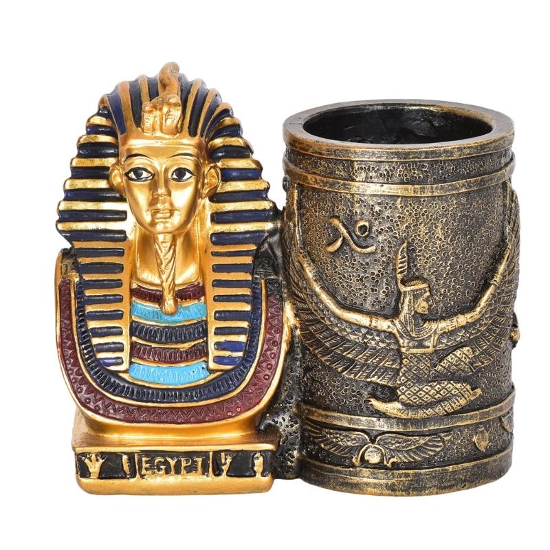 

Egyptian Themed Decorative Pen Stand With Intricate Design Resins Craft Pencil Holder Organizers For Modern Home Accent 1