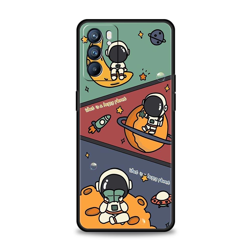 Cartoon Cute Cosmonaut Phone Case For Oppo Reno 13 12 11 10 7 F Find X5 X6 A98 A80 A79 A78 A57 A54 A31 A17 Pro 5G Soft TPU Cover
