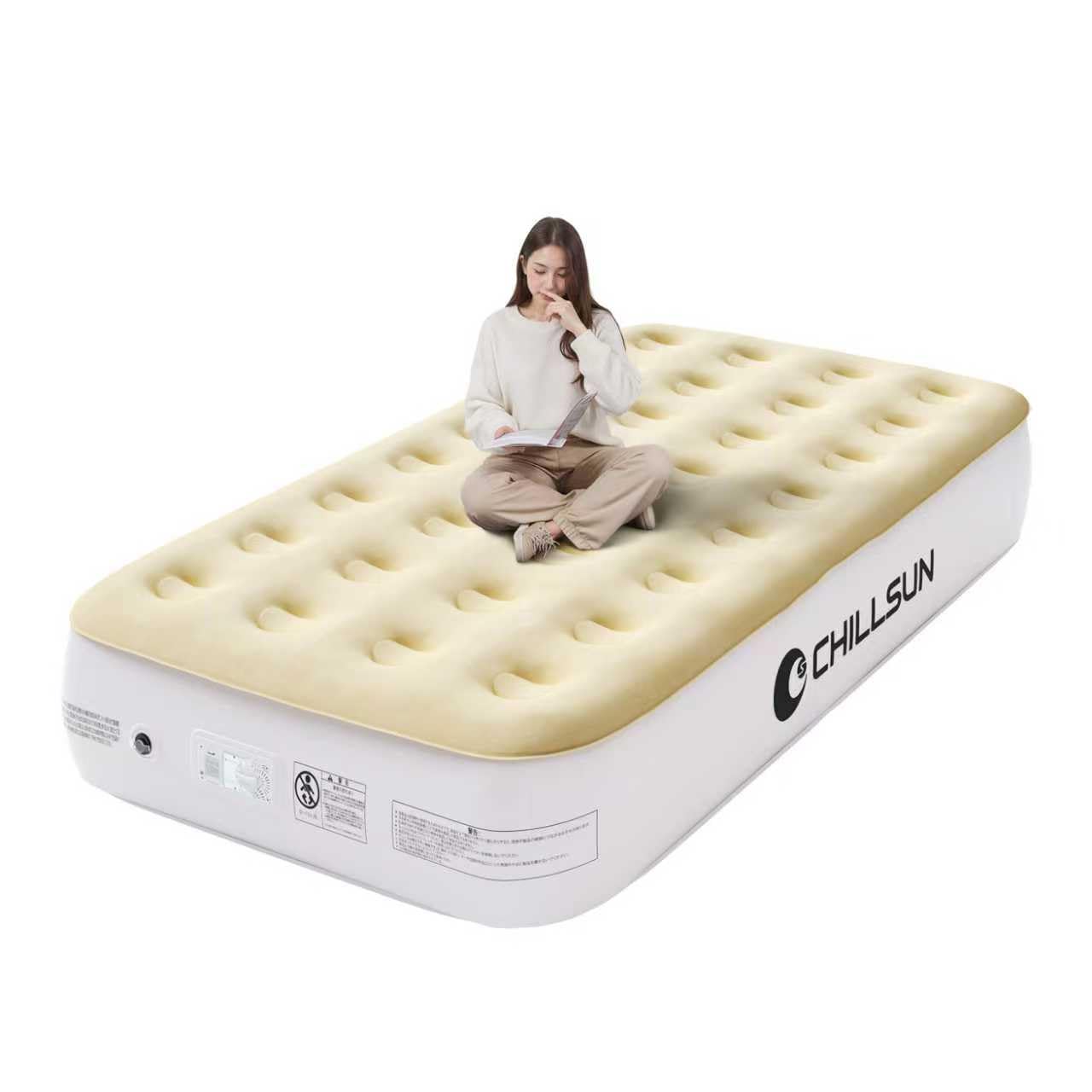 

CHILLSUN Single Size Air Bed with Electric Durable Camping Flocked 190cm Long x 99cm Wide x 33cm 250kg Weight Comfortable Sleeping Ideal for Home Use бежевый