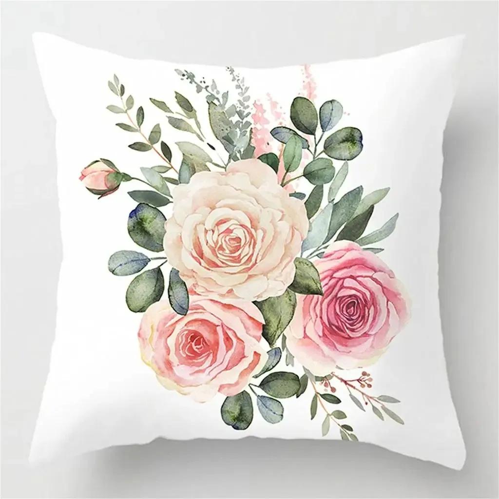 Home Decor Floral Rose Watercolor Pillow Covers for Home Pattern Cushion Cover Suitable for Sofa Bedroom Car Pillow Cover