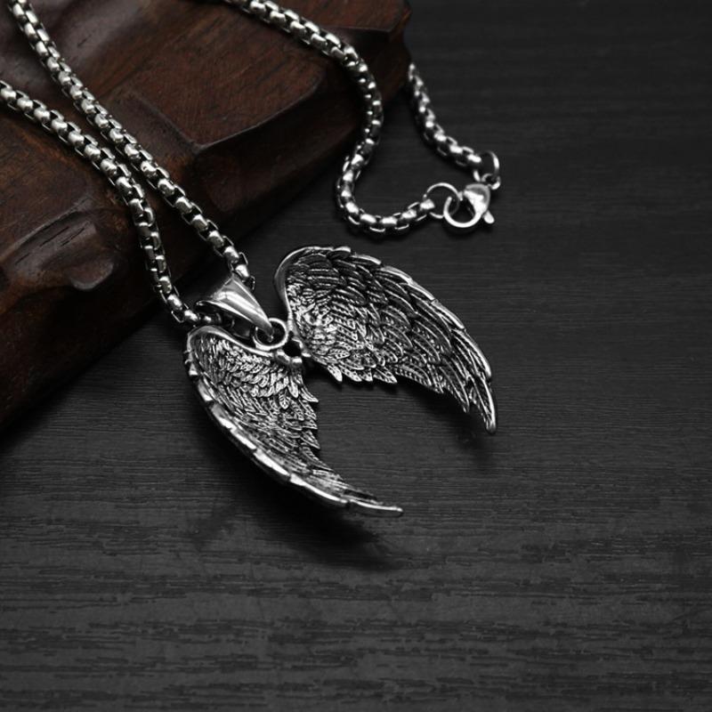 Casting Vintage Personality Angel Wings Pendant Punk Hip Hop Tide Men's and Women's Stainless Steel Titanium Steel Necklace