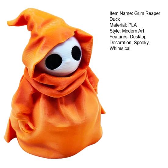 Grim Reaper Duck Statue 3D Printed Halloween Caped Ghost Duck Collectible Figurine for Halloween Home Office Desktop Decor