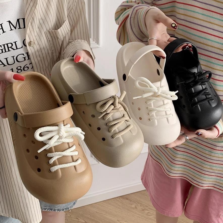 Móda 2025 Módní šněrovací pantofle pro ženy Platformové dřeváky Měkké EVA Letní boty 2 způsoby nošení Dívčí domácí plážové nazouváky Streetové sandály